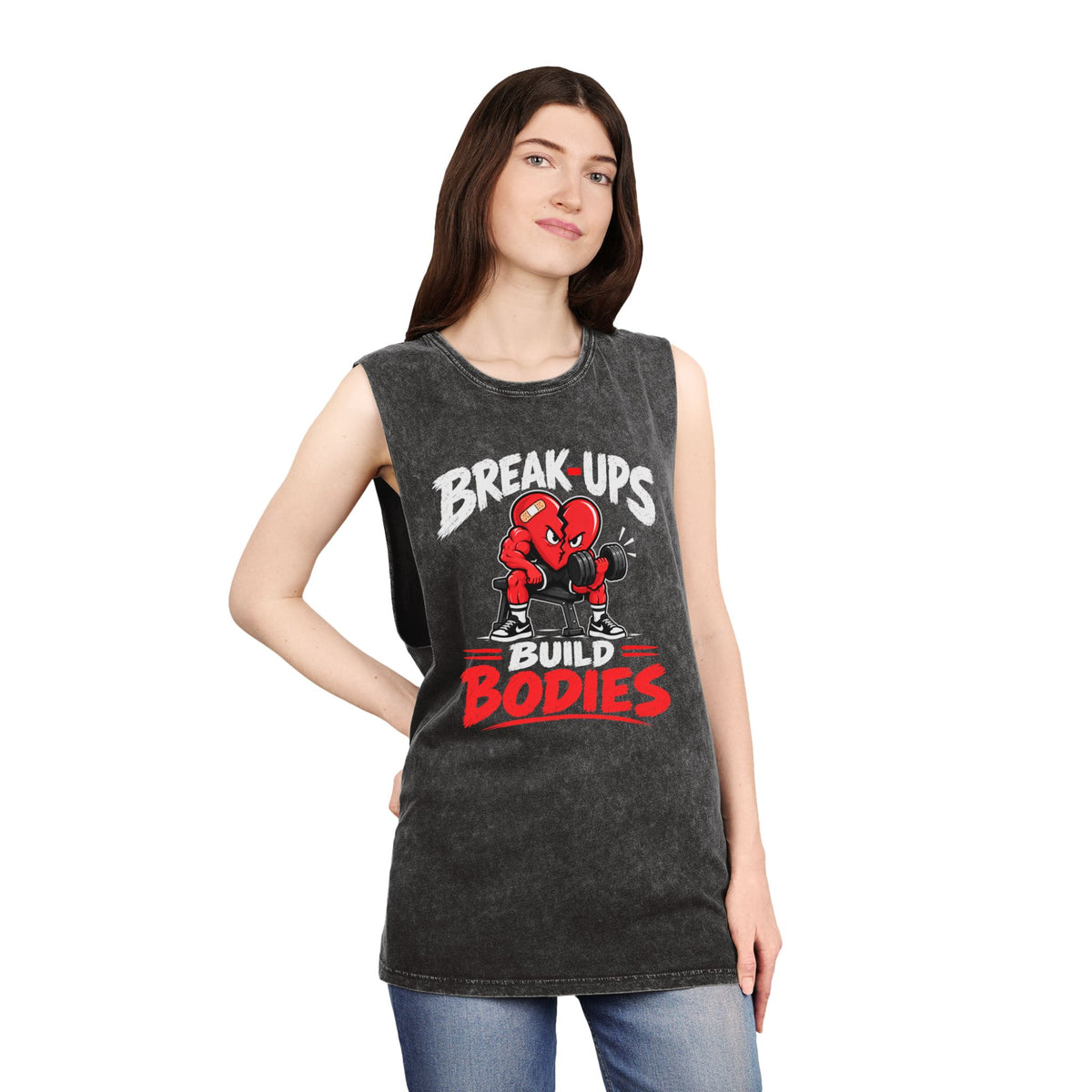 Break-Ups Build Bodies Stonewash Tank — Funny Gym Workout Muscle Tank