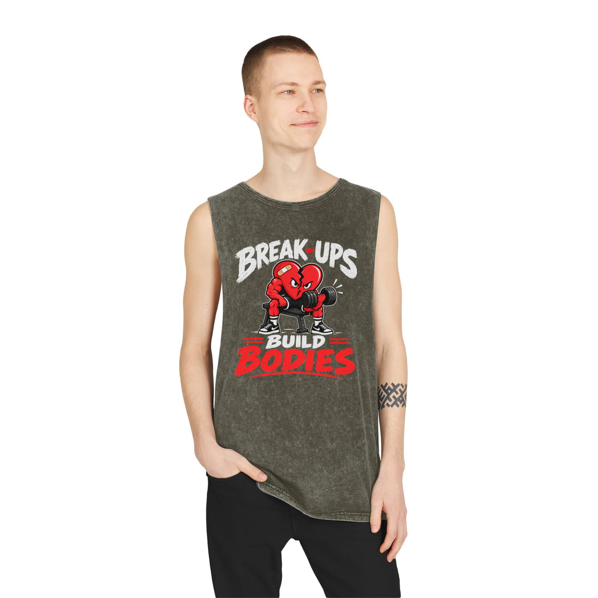 Break-Ups Build Bodies Stonewash Tank — Funny Gym Workout Muscle Tank