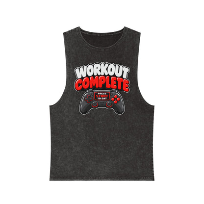 Workout Complete — Press Start to Eat – Stonewash Tank