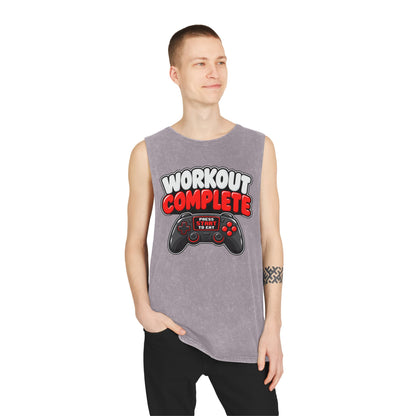 Workout Complete — Press Start to Eat – Stonewash Tank