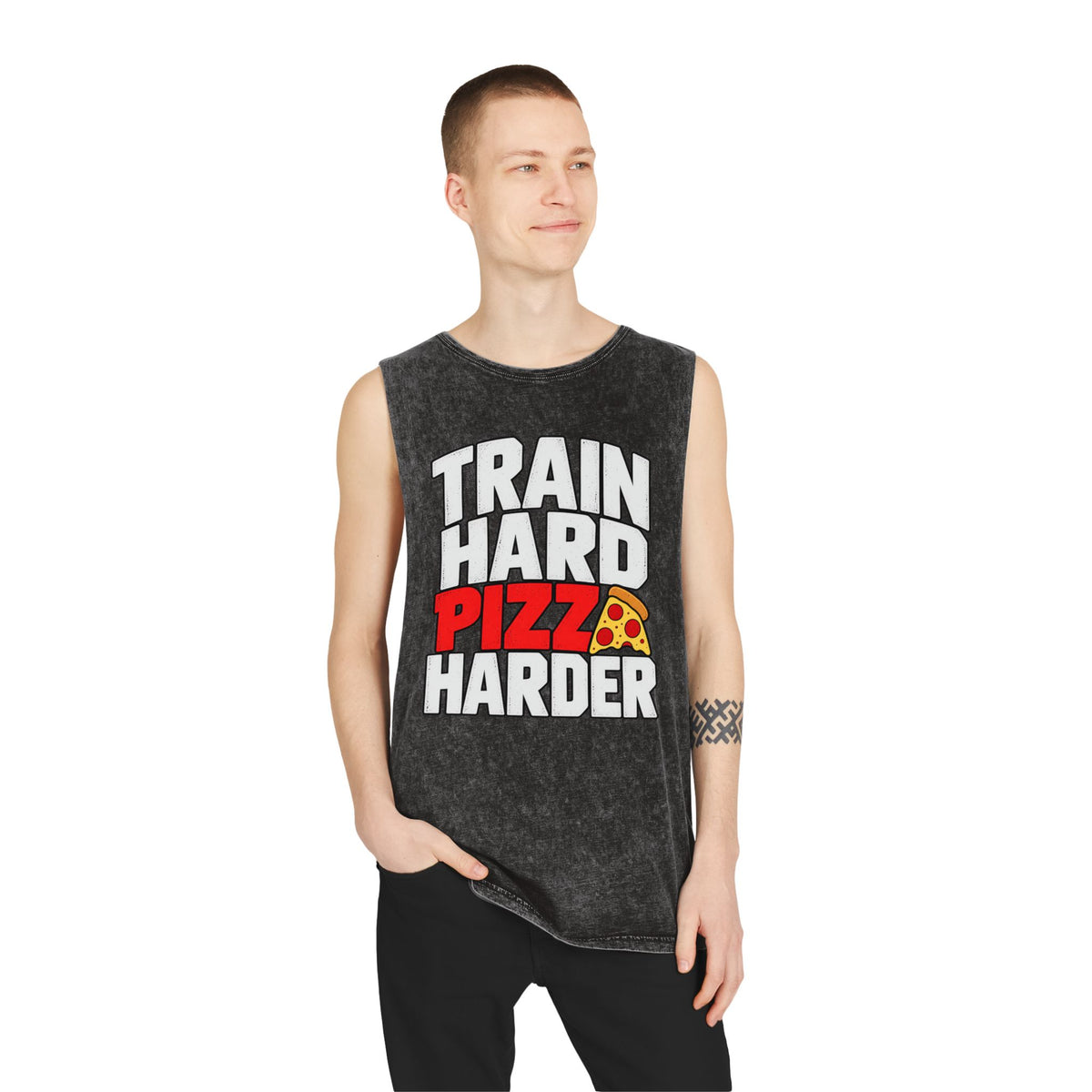 Train Hard Pizza Harder – Stonewash Tank