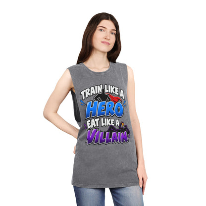 Train Like a Hero / Eat Like a Villain – Stonewash Tank