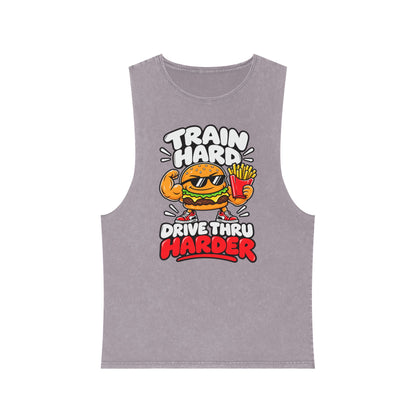 Train Hard Drive Thru Harder – Burger & Fries – Stonewash Tank