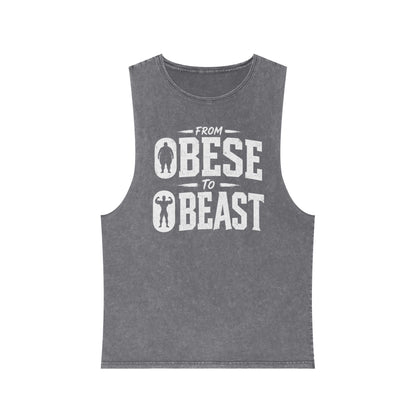From Obese to Beast Stonewash Tank Top — Motivational Gym Workout Shirt
