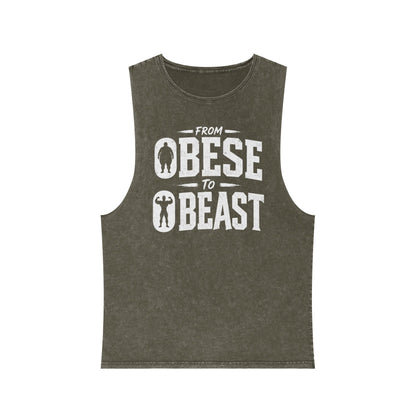 From Obese to Beast Stonewash Tank Top — Motivational Gym Workout Shirt