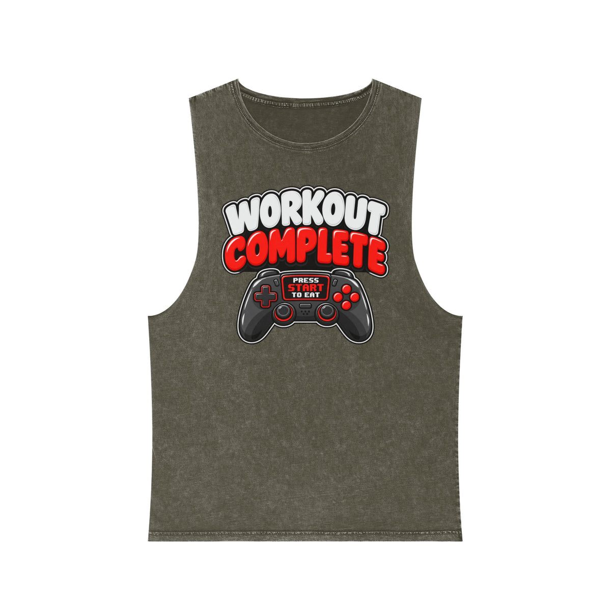 Workout Complete — Press Start to Eat – Stonewash Tank
