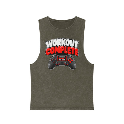 Workout Complete — Press Start to Eat – Stonewash Tank