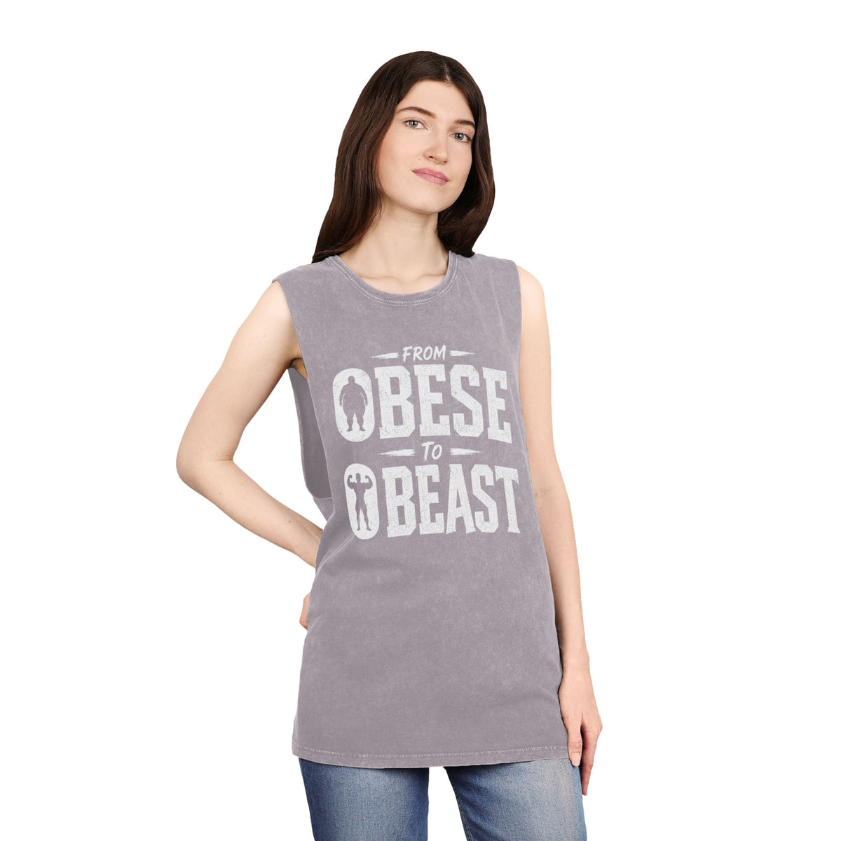 From Obese to Beast Stonewash Tank Top — Motivational Gym Workout Shirt