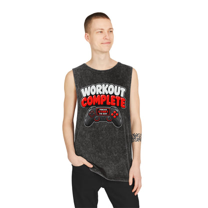 Workout Complete — Press Start to Eat – Stonewash Tank