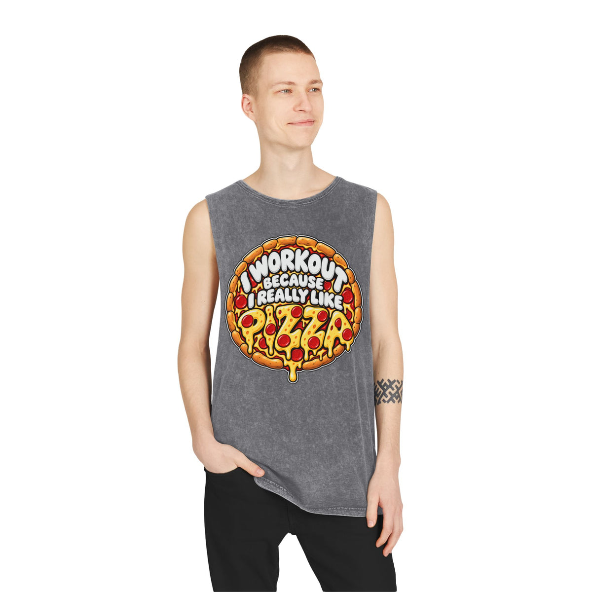 I Workout Because I Really Like Pizza – Stonewash Tank