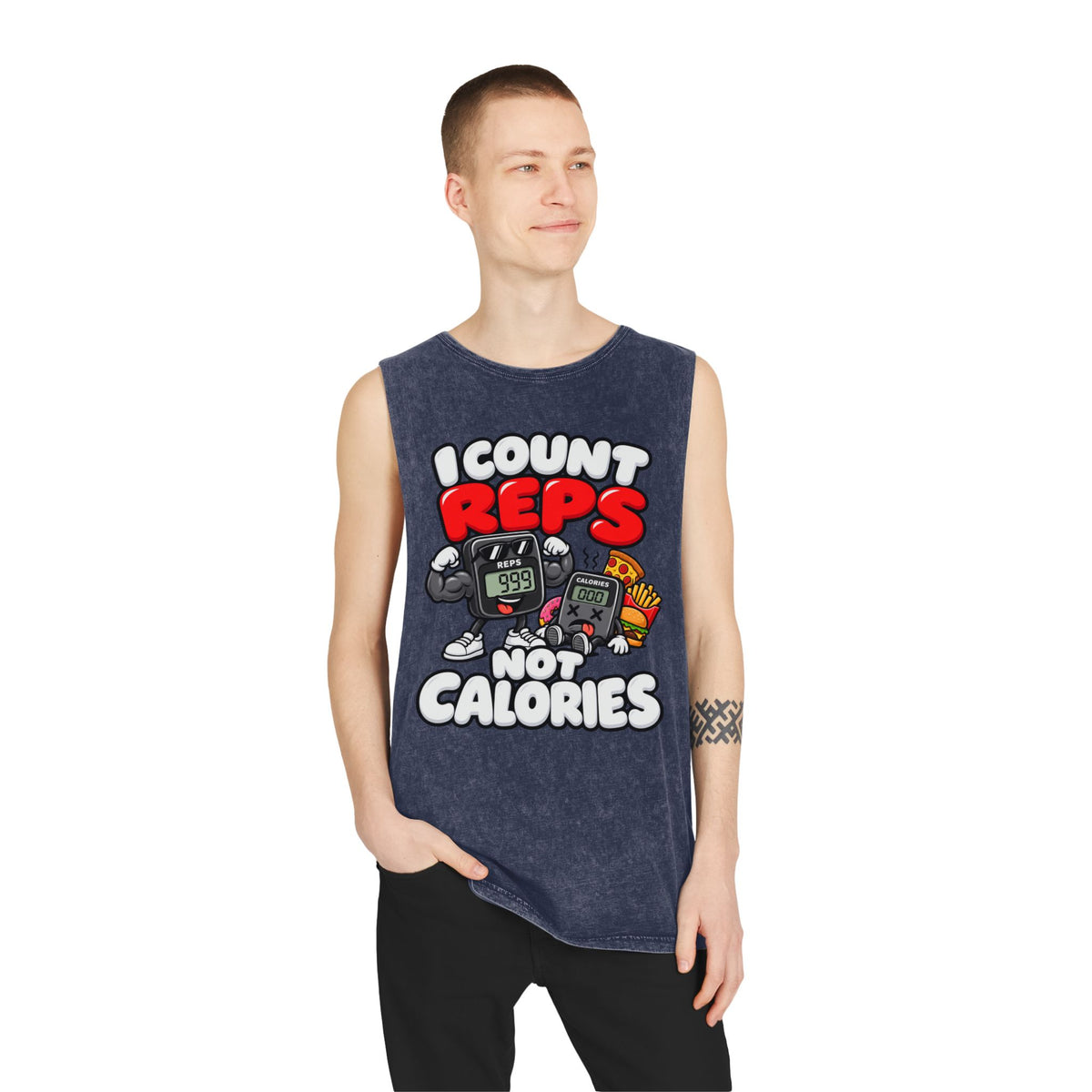 I Count Reps Not Calories – Stonewash Tank