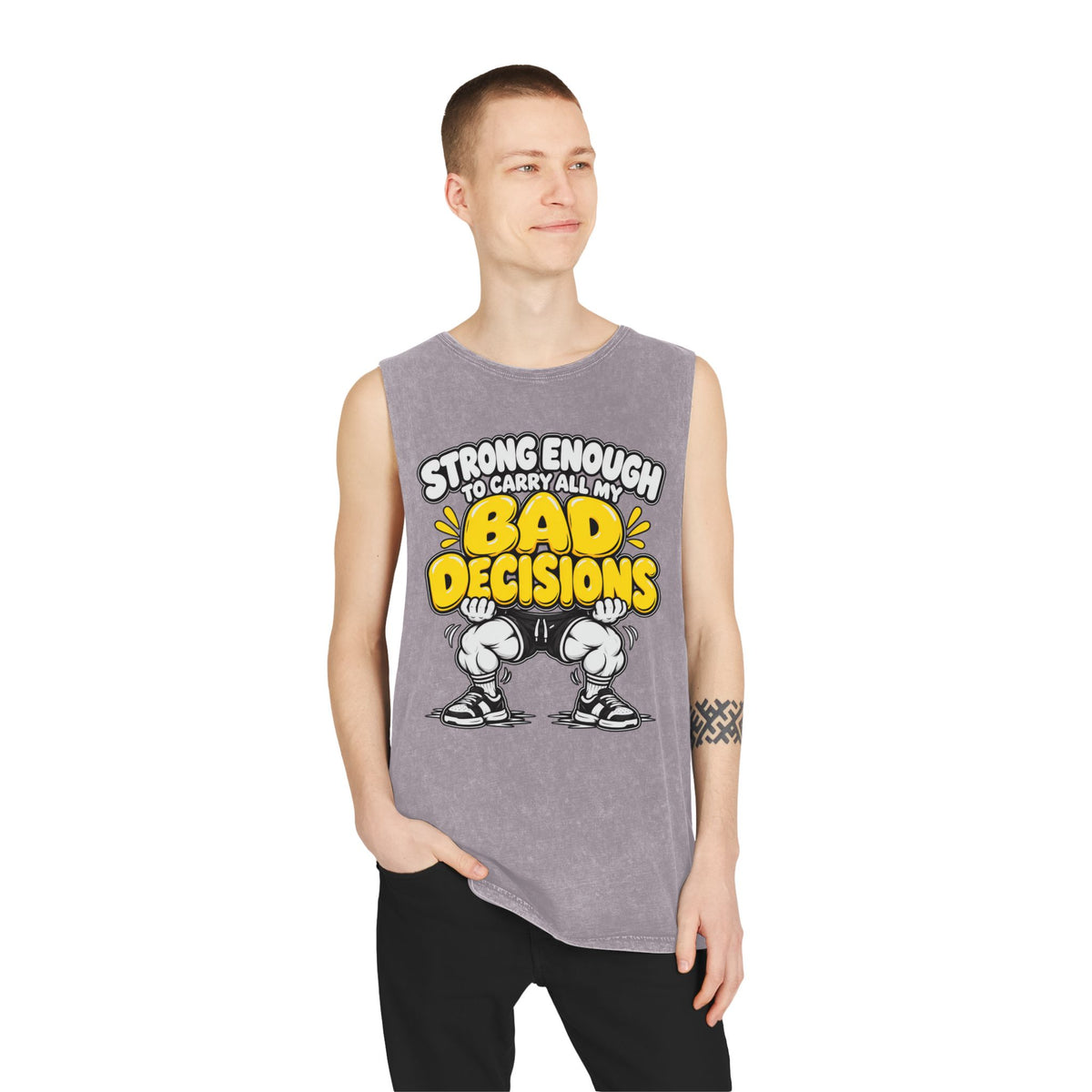 Strong Enough to Carry All My Bad Decisions – Stonewash Tank — Gyokes product photo