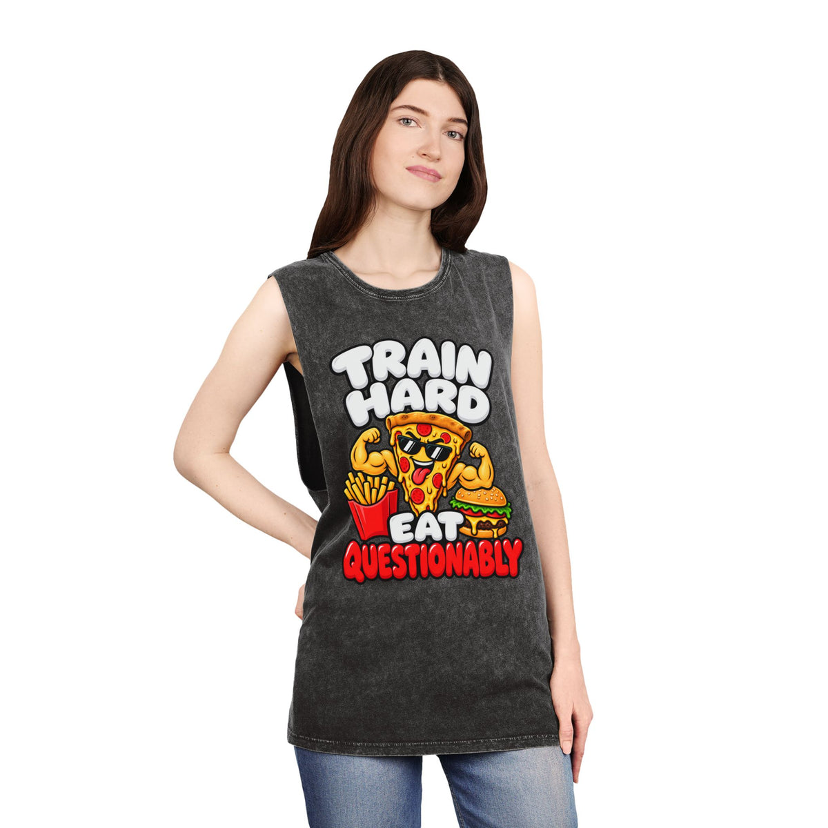 Train Hard Eat Questionably – Stonewash Tank