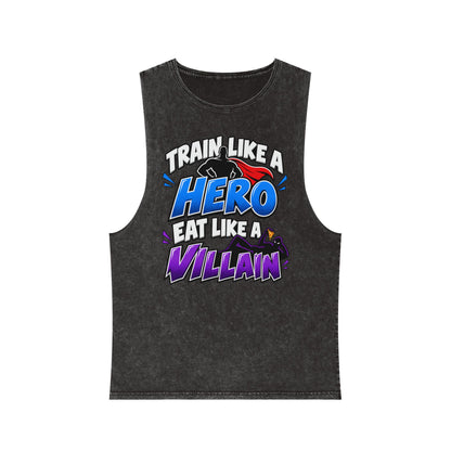 Train Like a Hero / Eat Like a Villain – Stonewash Tank