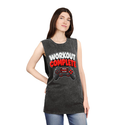 Workout Complete — Press Start to Eat – Stonewash Tank