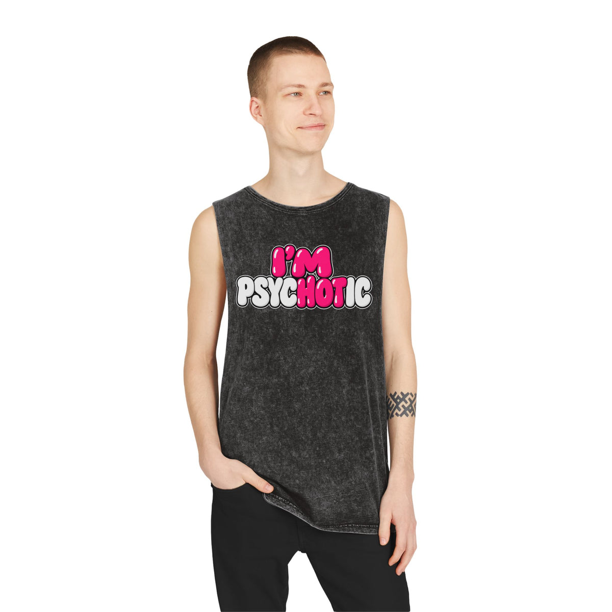 I’m Psychotic – Pink & White – Stonewash Tank