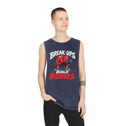 Break-Ups Build Bodies Stonewash Tank — Funny Gym Workout Muscle Tank