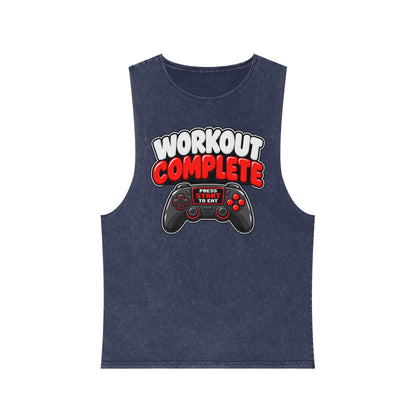 Workout Complete — Press Start to Eat – Stonewash Tank