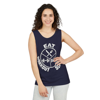 Eat Sleep Workout – Emblem – Comfort Colors Garment-Dyed Tank