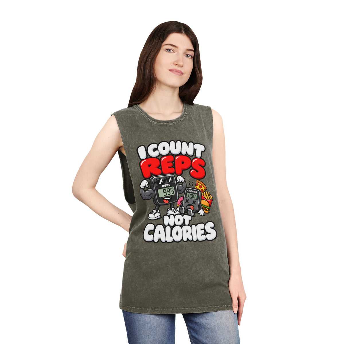 I Count Reps Not Calories – Stonewash Tank