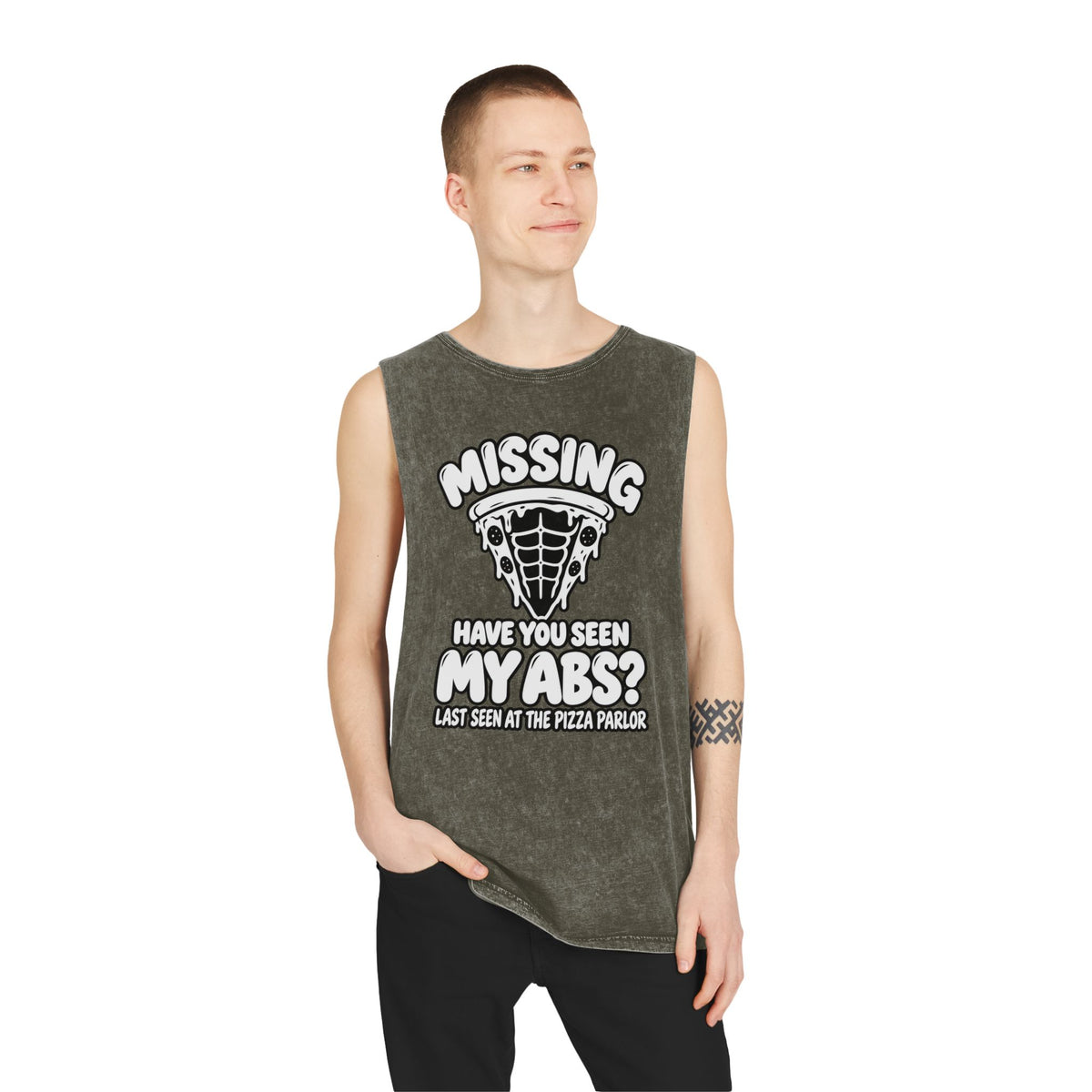 Missing: Have You Seen My Abs? / Last Seen at the Pizza Parlor – Stonewash Tank