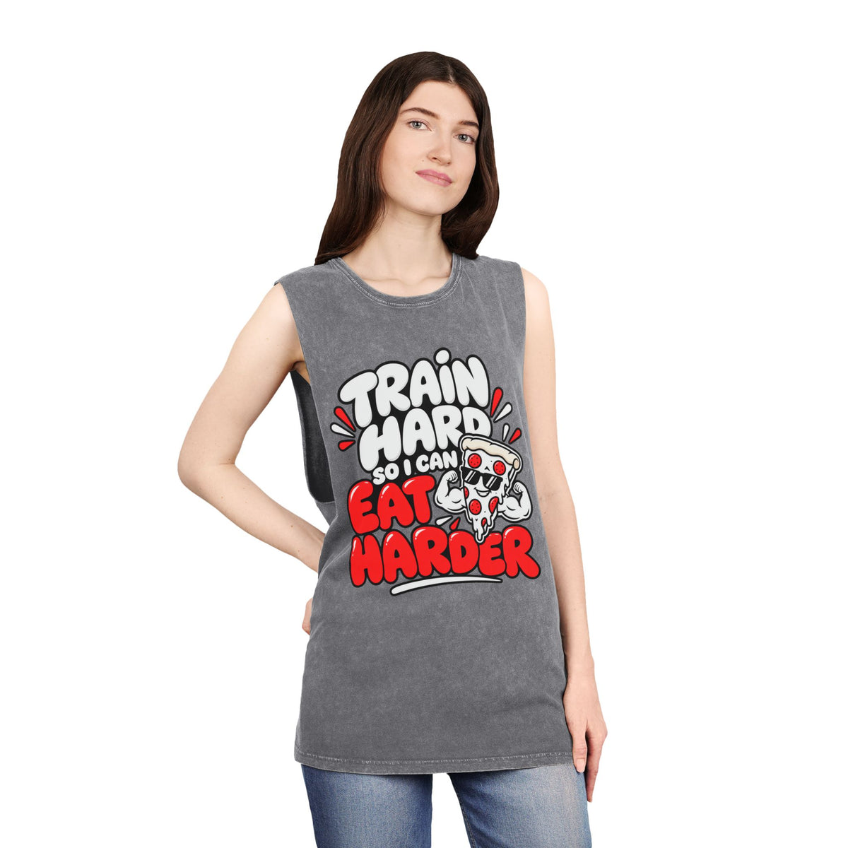 I Train Hard So I Can Eat Harder – Stonewash Tank