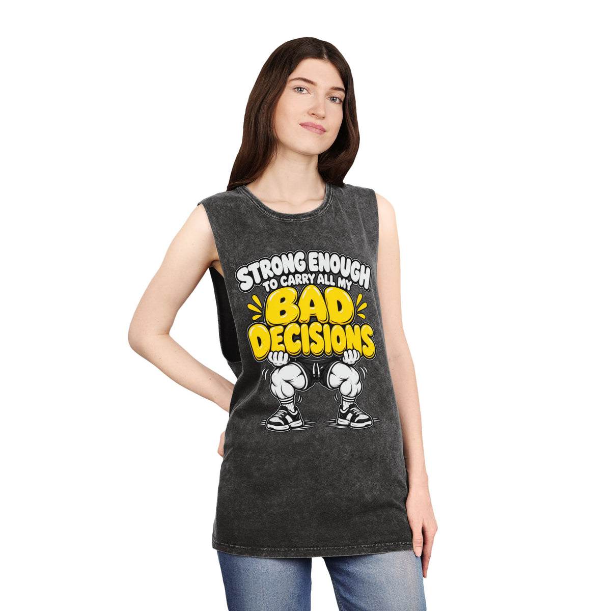 Strong Enough to Carry All My Bad Decisions – Stonewash Tank — Gyokes product photo