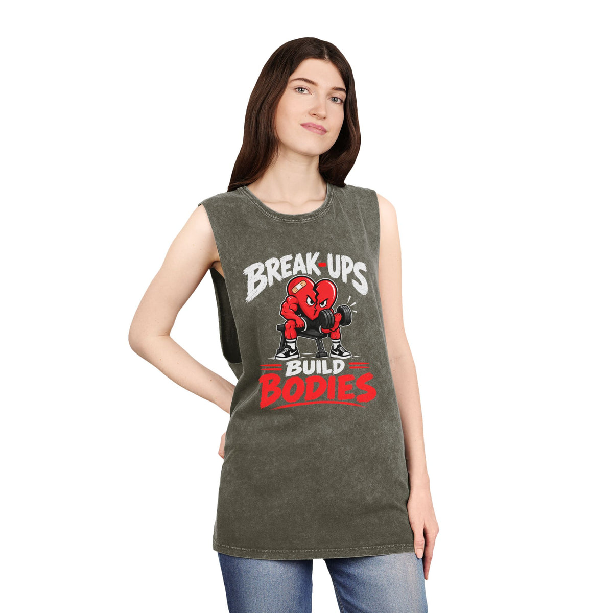 Break-Ups Build Bodies Stonewash Tank — Funny Gym Workout Muscle Tank