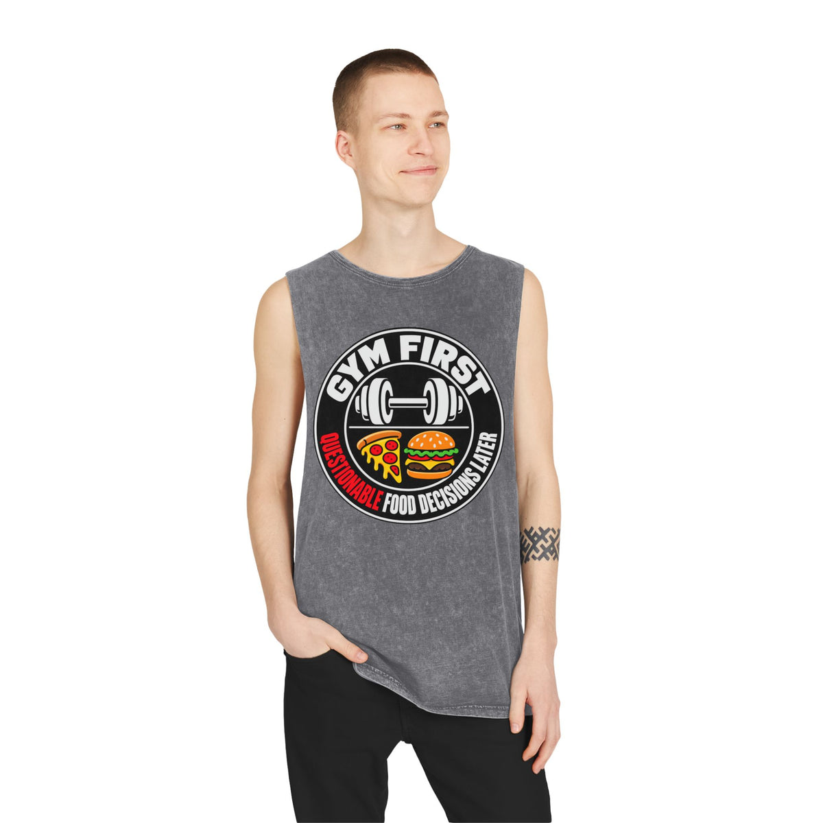 Gym First / Questionable Food Decisions Later – Stonewash Tank
