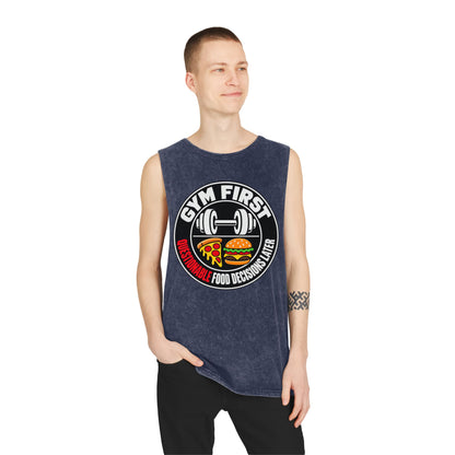 Gym First / Questionable Food Decisions Later – Stonewash Tank