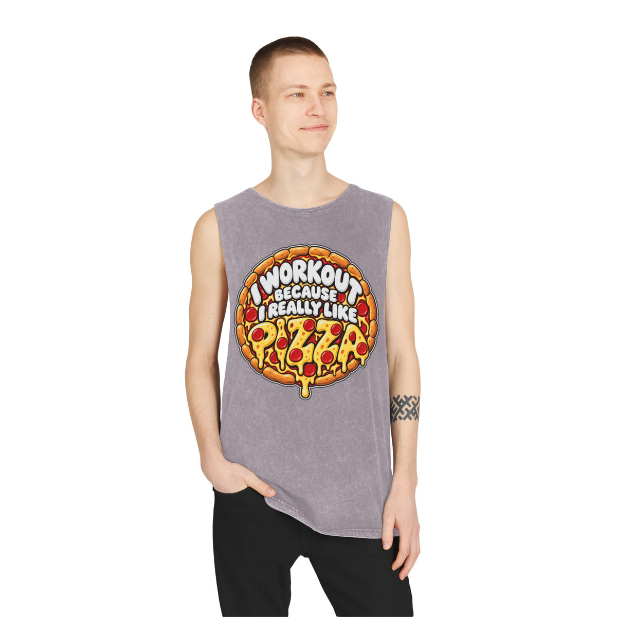 I Workout Because I Really Like Pizza – Stonewash Tank