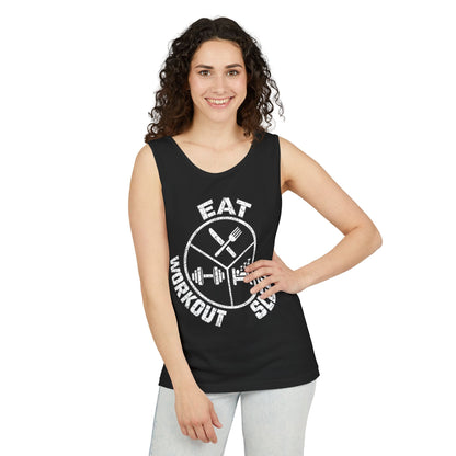 Eat Sleep Workout – Emblem – Comfort Colors Garment-Dyed Tank