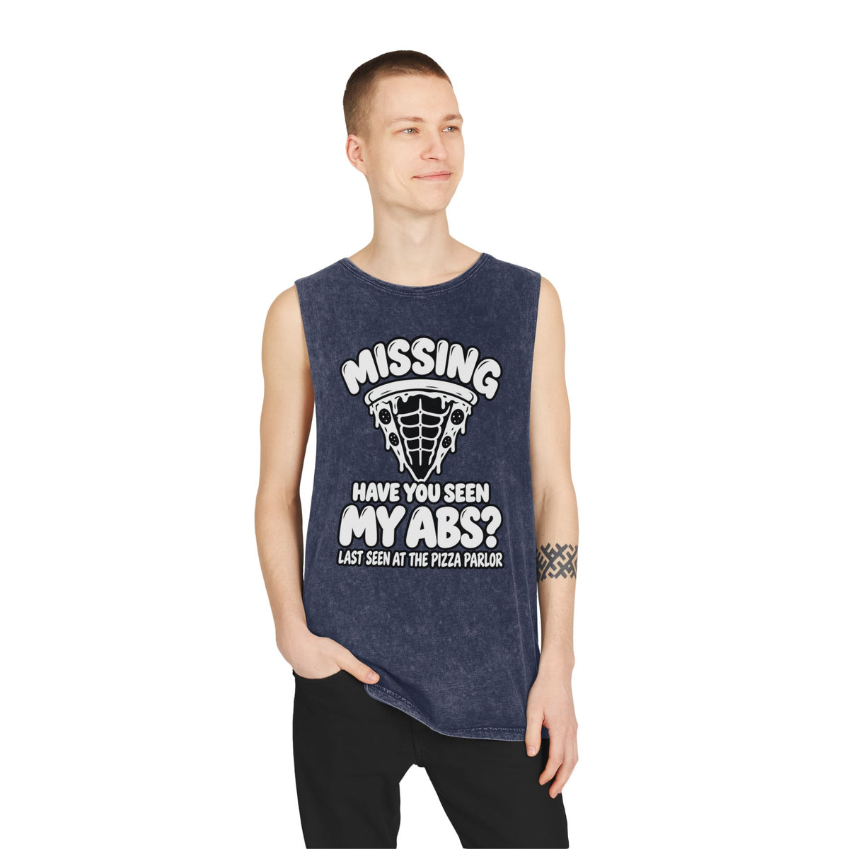 Missing: Have You Seen My Abs? / Last Seen at the Pizza Parlor – Stonewash Tank