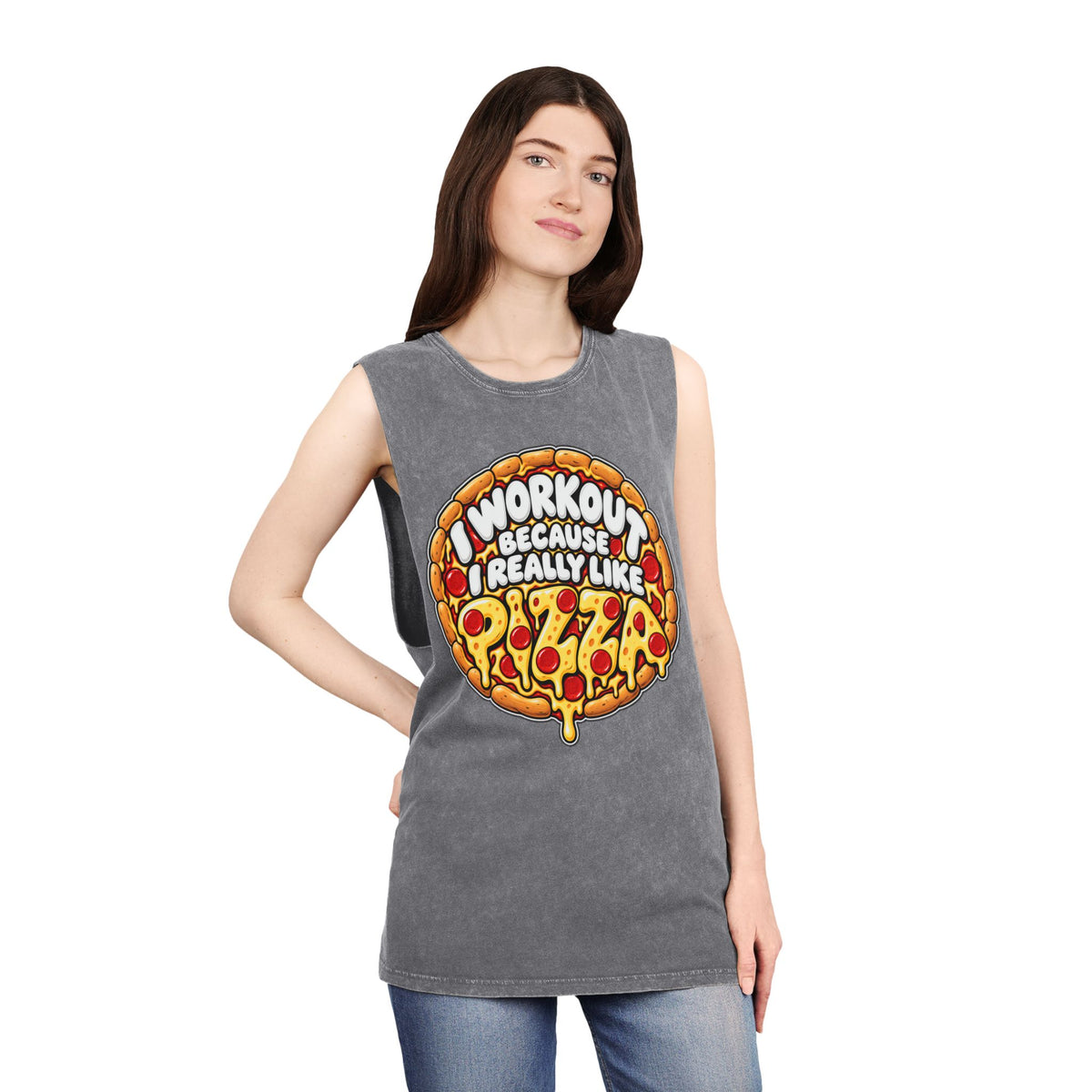 I Workout Because I Really Like Pizza – Stonewash Tank