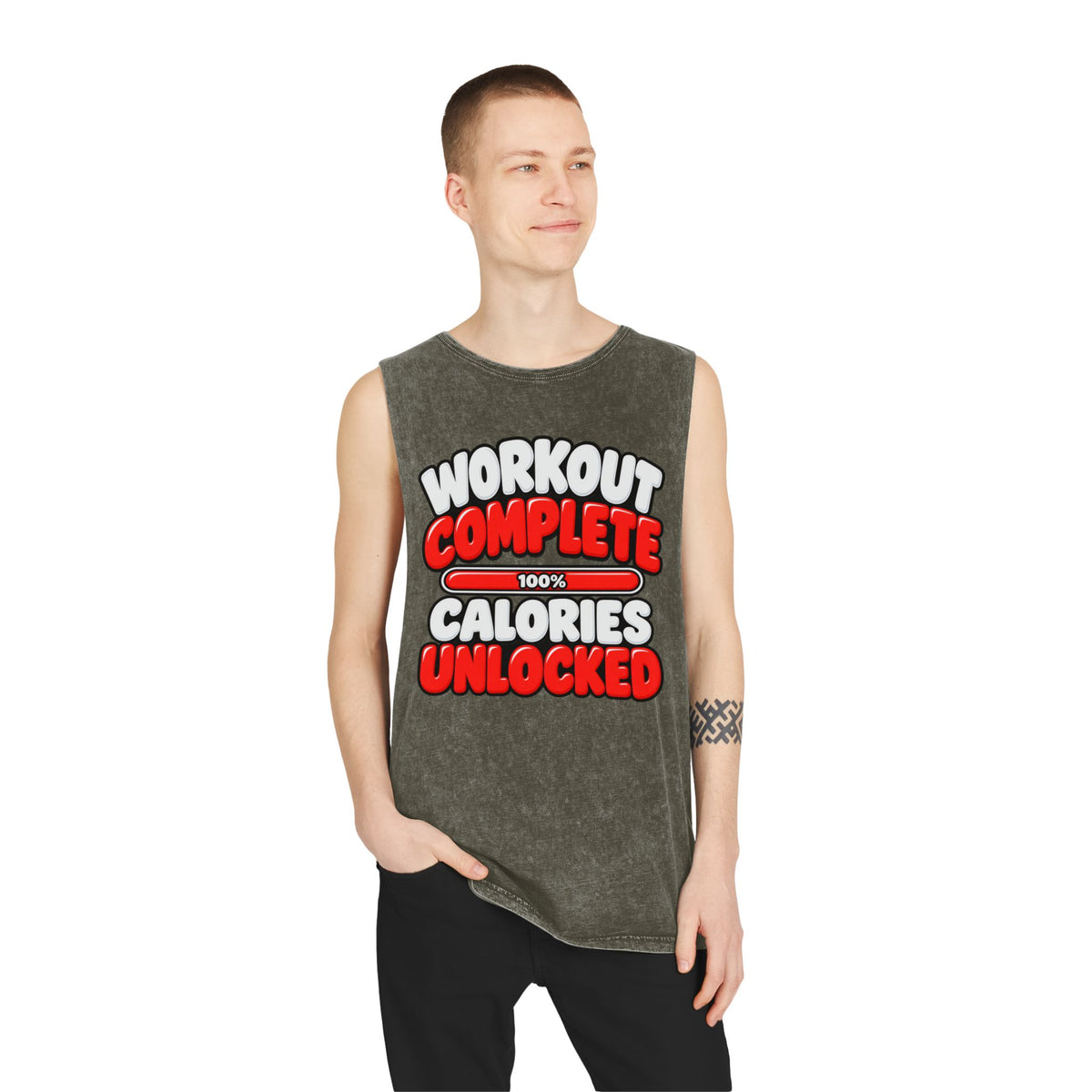 Workout Complete — Calories Unlocked – Stonewash Tank