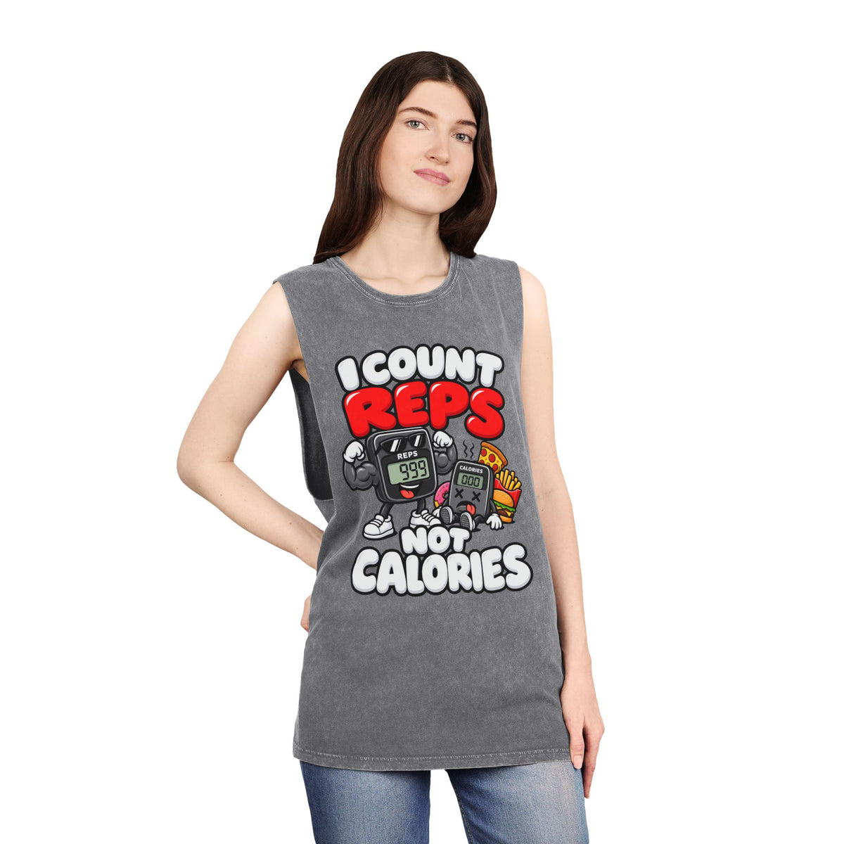 I Count Reps Not Calories – Stonewash Tank