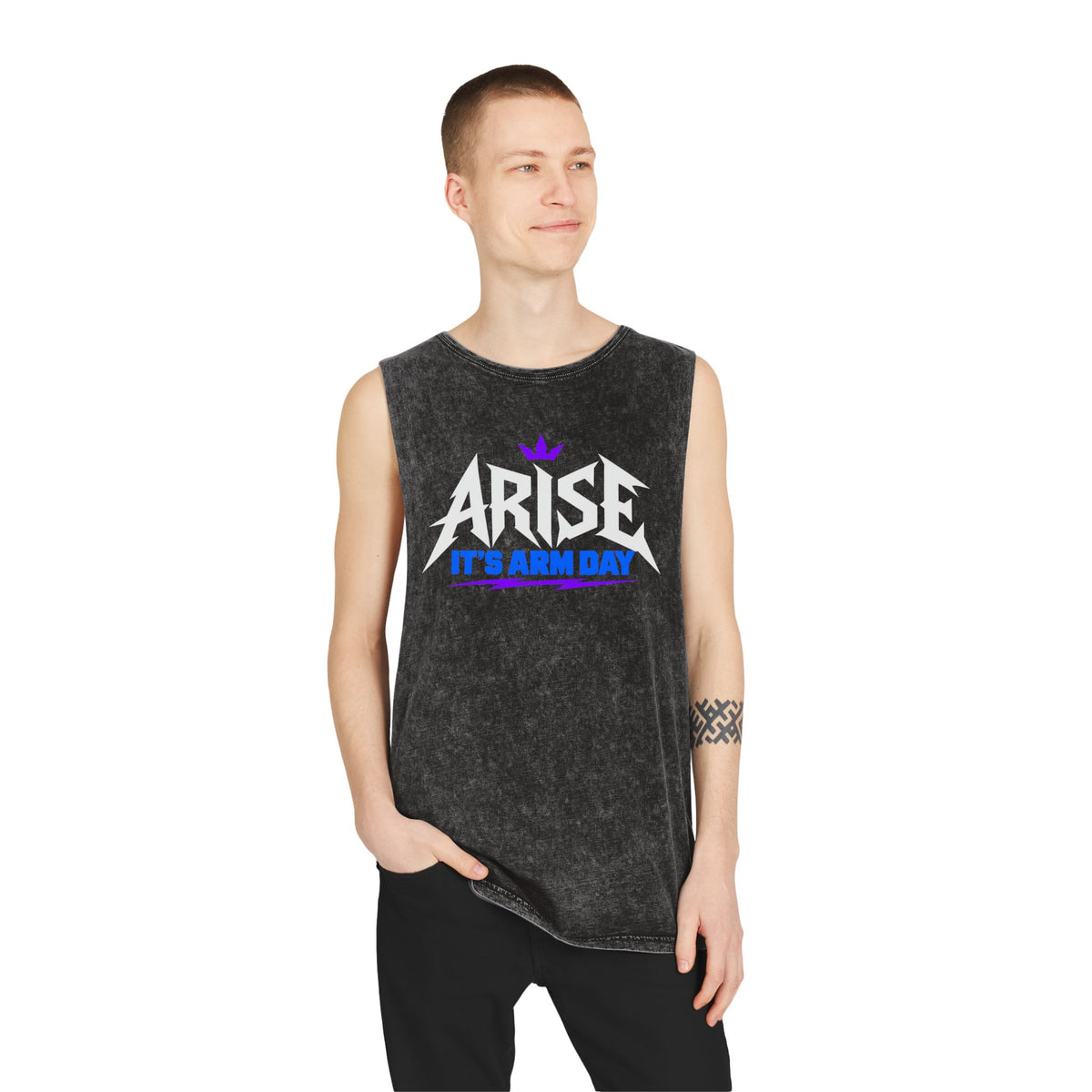 Arise, It’s Arm Day — Minimal Crown – Stonewash Tank