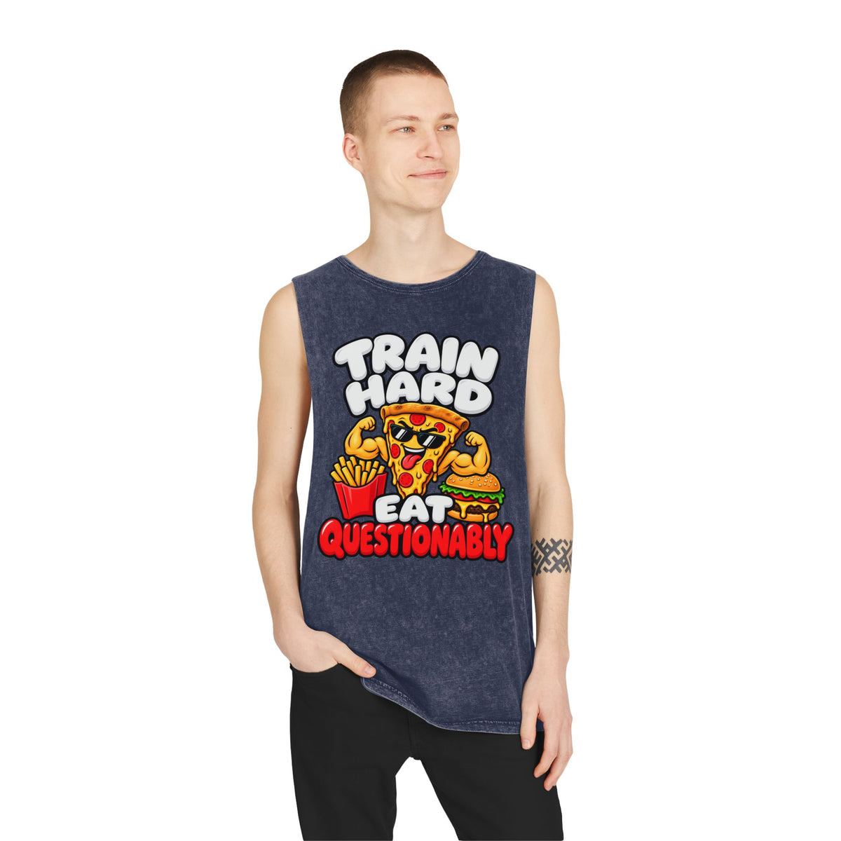 Train Hard Eat Questionably – Stonewash Tank