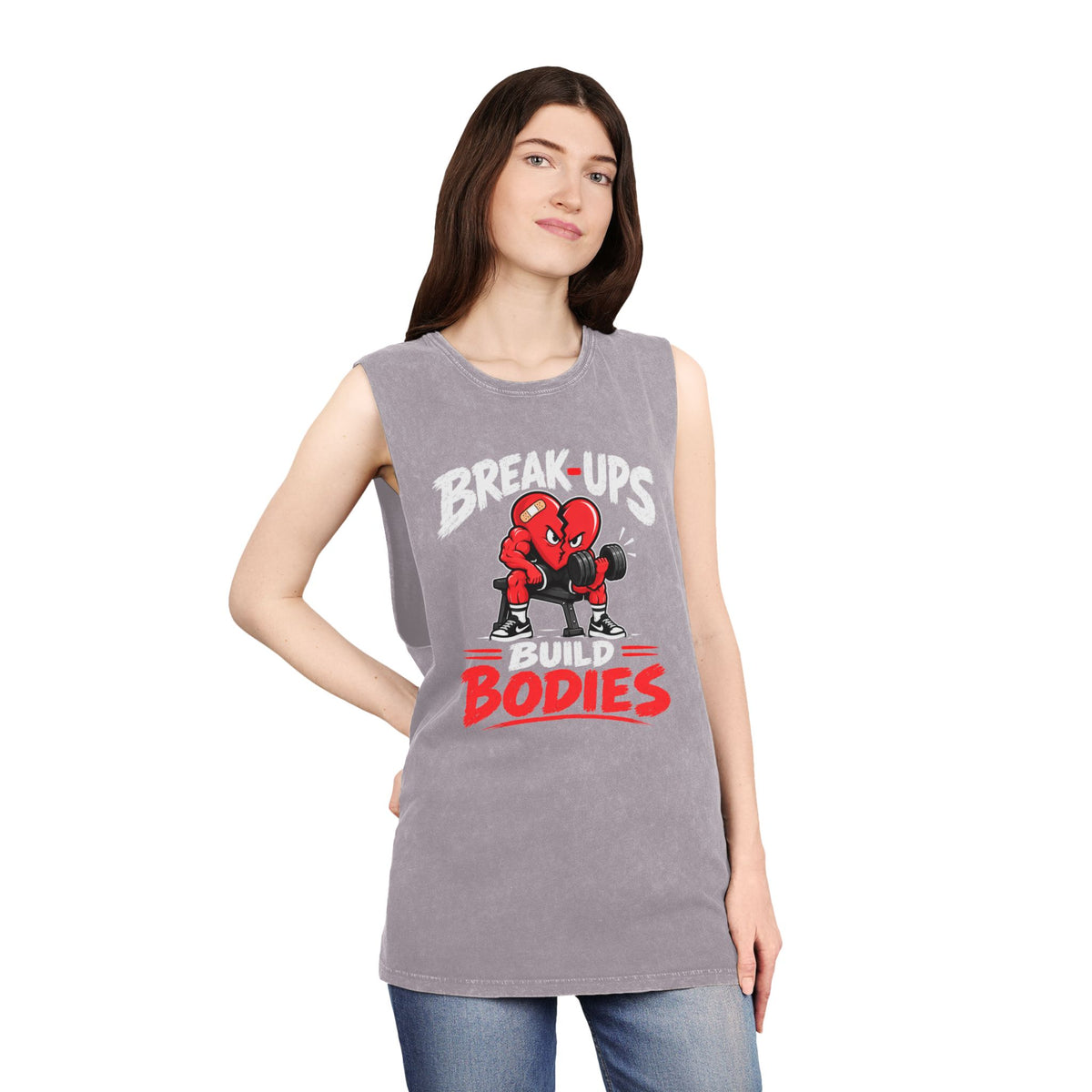 Break-Ups Build Bodies Stonewash Tank — Funny Gym Workout Muscle Tank