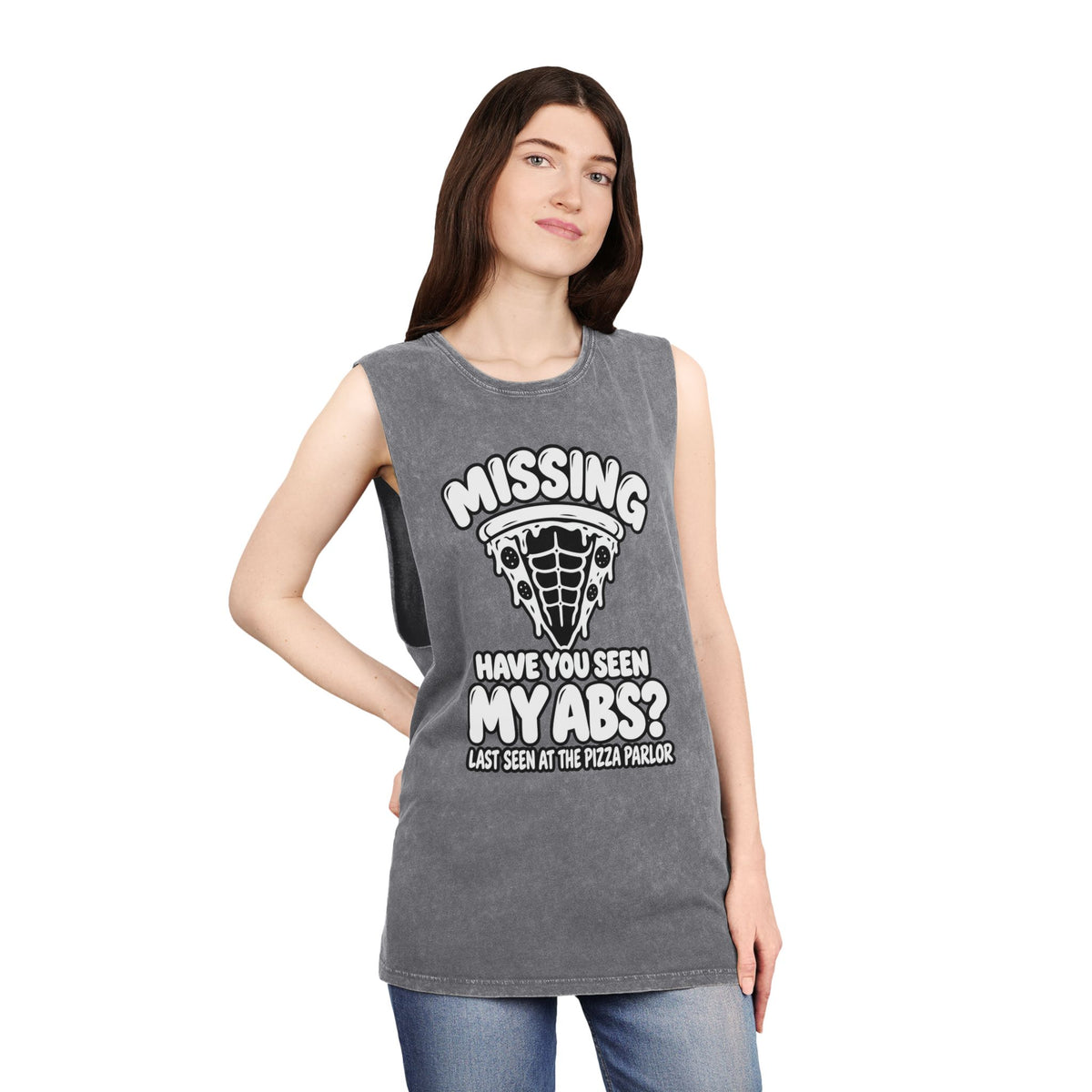 Missing: Have You Seen My Abs? / Last Seen at the Pizza Parlor – Stonewash Tank