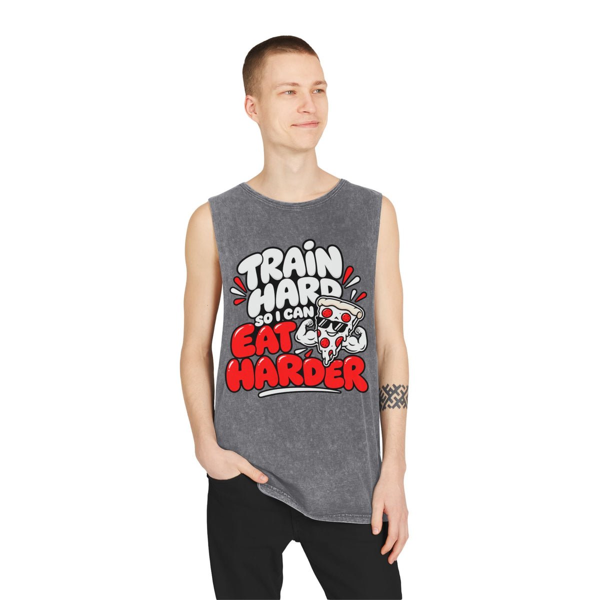 I Train Hard So I Can Eat Harder – Stonewash Tank