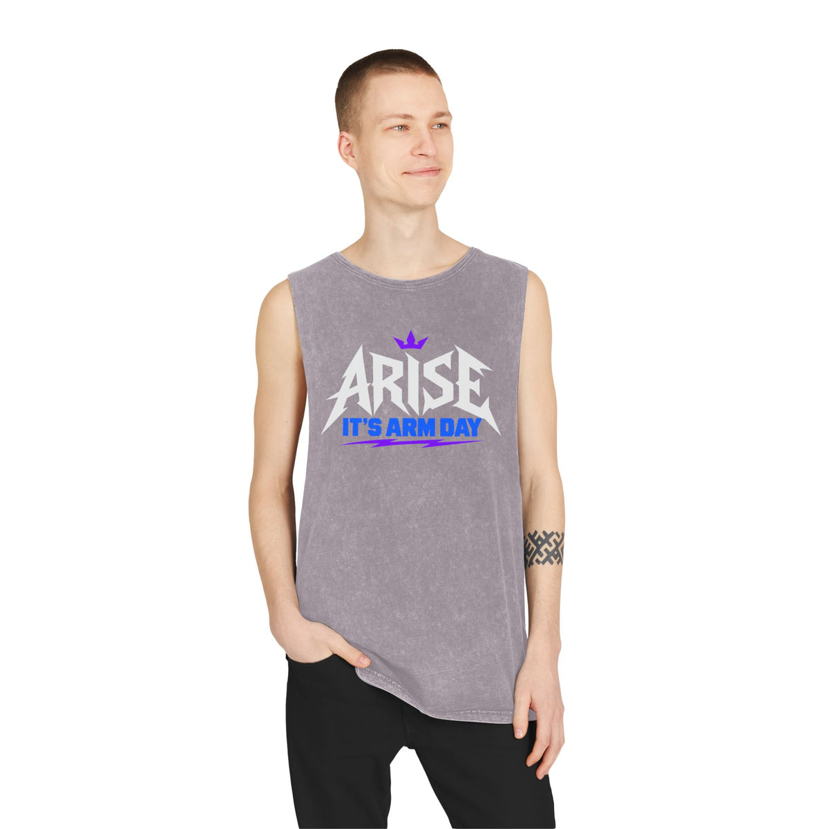 Arise, It’s Arm Day — Minimal Crown – Stonewash Tank
