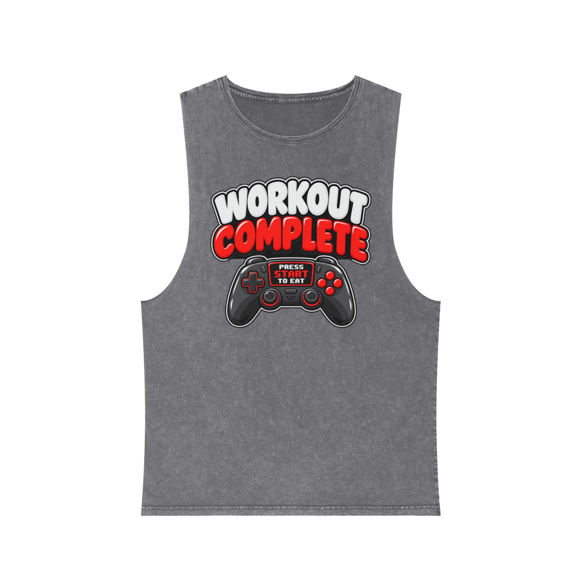Workout Complete — Press Start to Eat – Stonewash Tank
