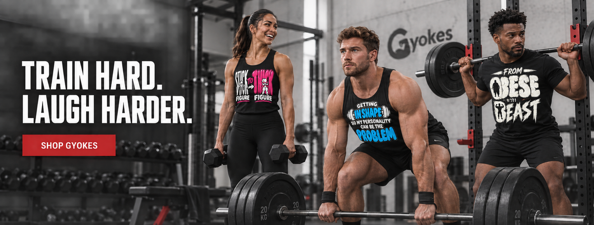 Train hard. Laugh harder. Three athletes training in black Gyokes apparel.